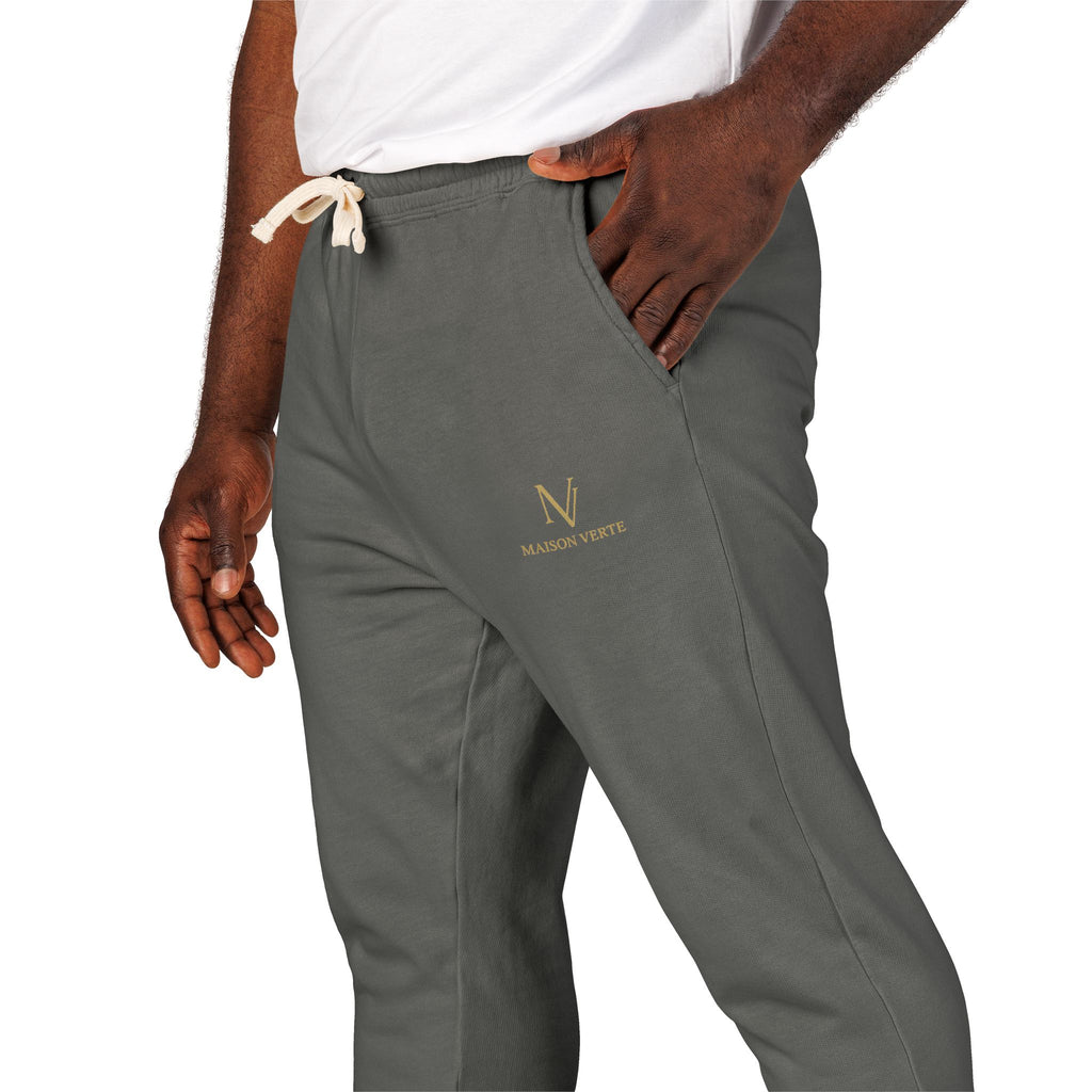 Embroidered Minimal Logo Sweatpants — Garment-Dyed Fleece Joggers