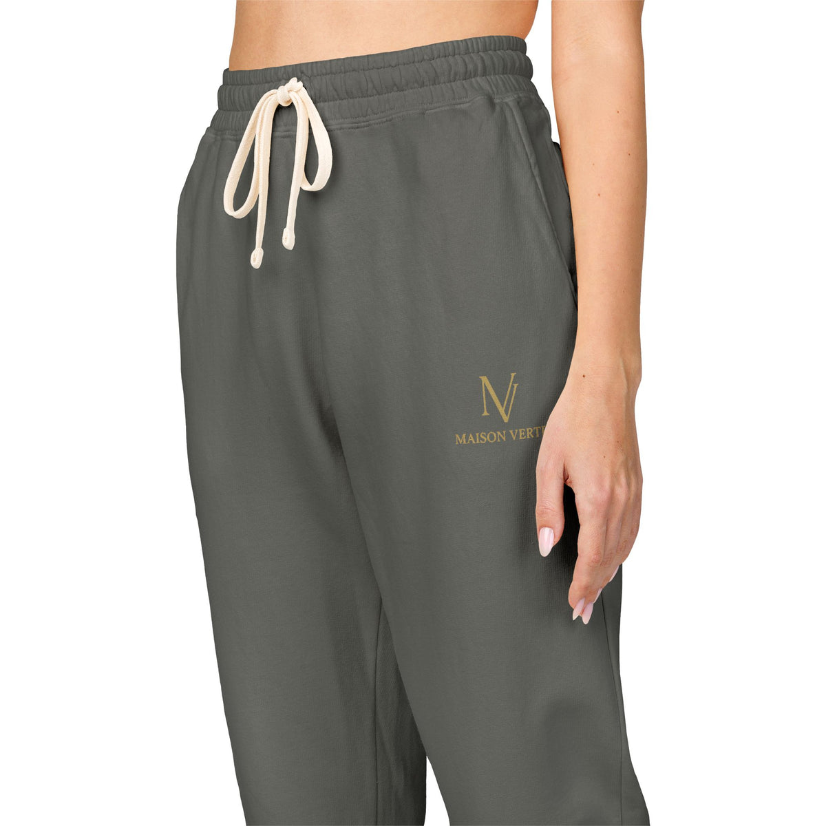 Embroidered Minimal Logo Sweatpants — Garment-Dyed Fleece Joggers