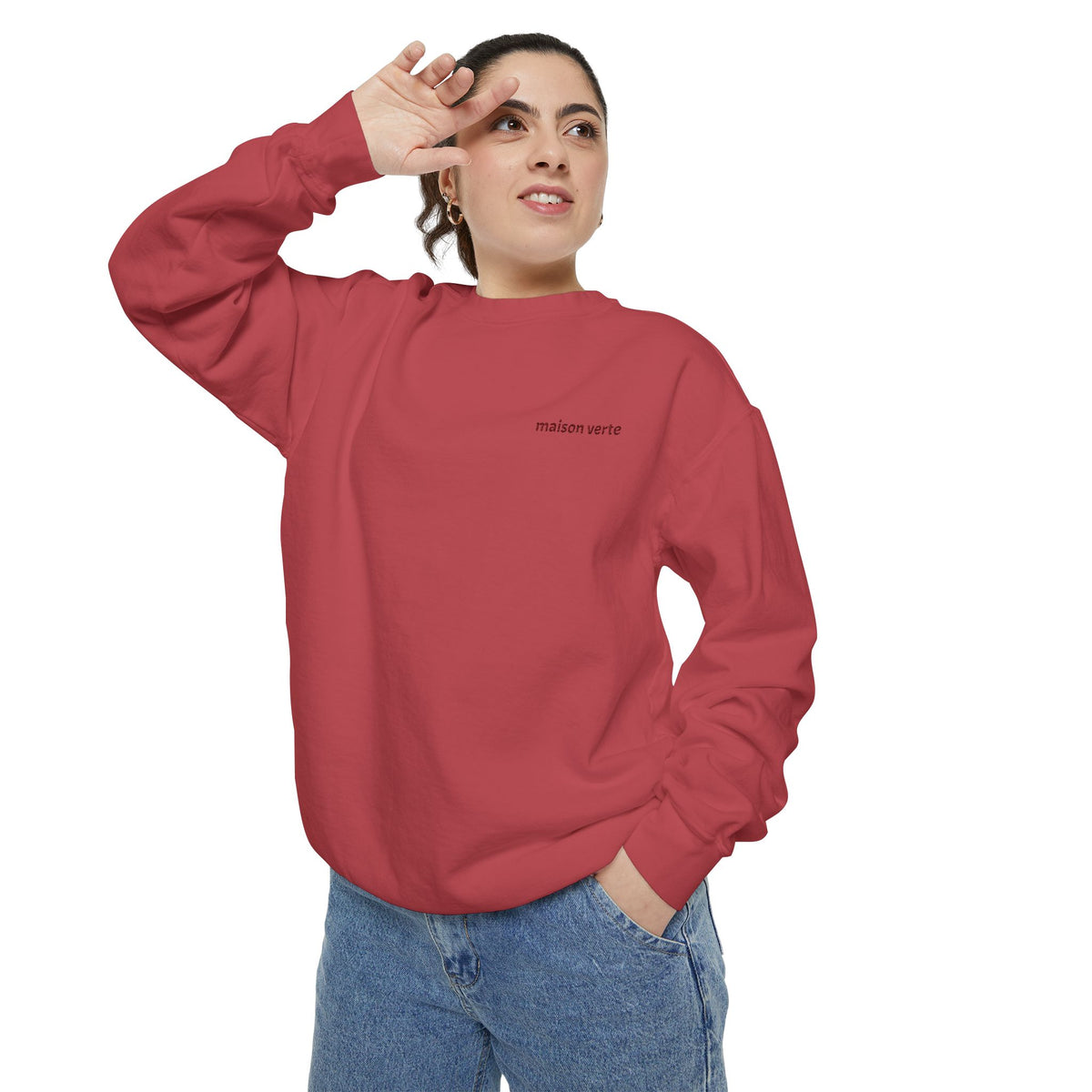 Minimal 'modern worry' Sweatshirt — Small Chest Text Crewneck