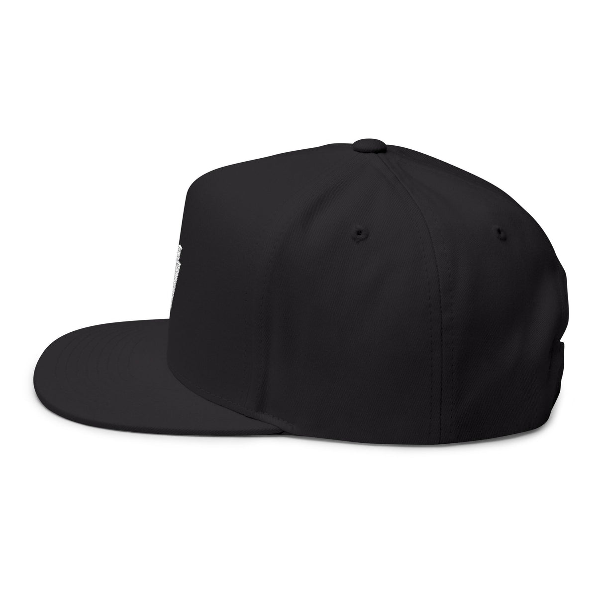 NV Embroidered Flat Bill Cap — Minimalist Black Snapback Hat