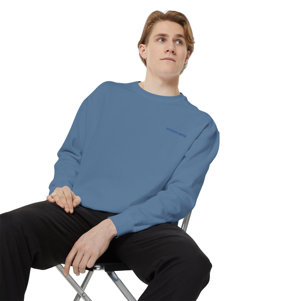 Minimal "Follow Better" White Sweatshirt — Small Chest Text Crewneck