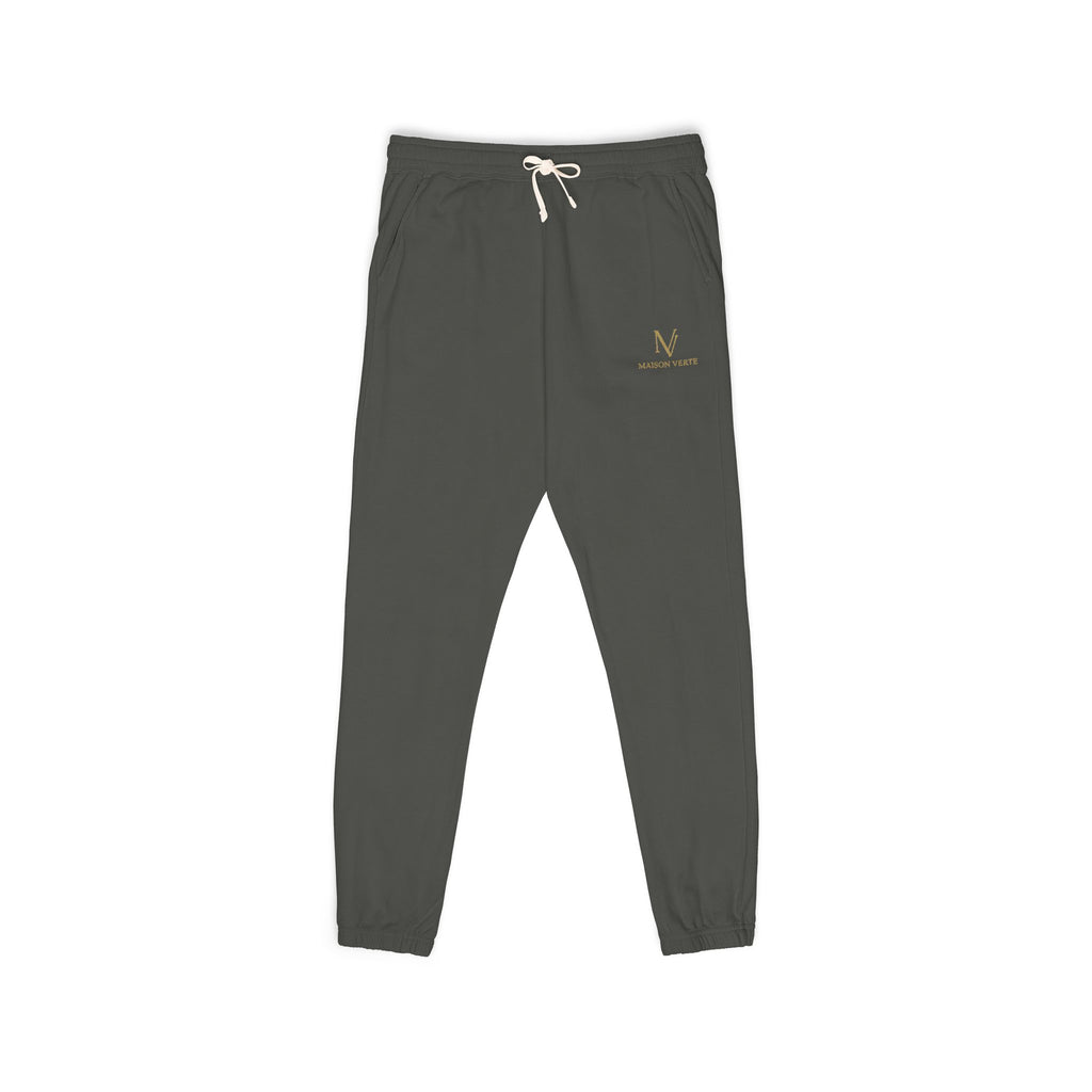 Embroidered Minimal Logo Sweatpants — Garment-Dyed Fleece Joggers