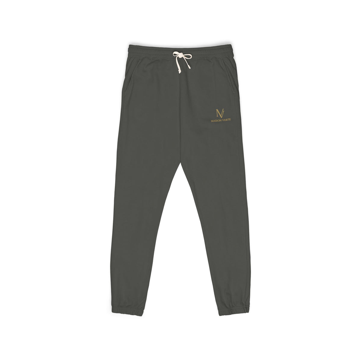 Embroidered Minimal Logo Sweatpants — Garment-Dyed Fleece Joggers