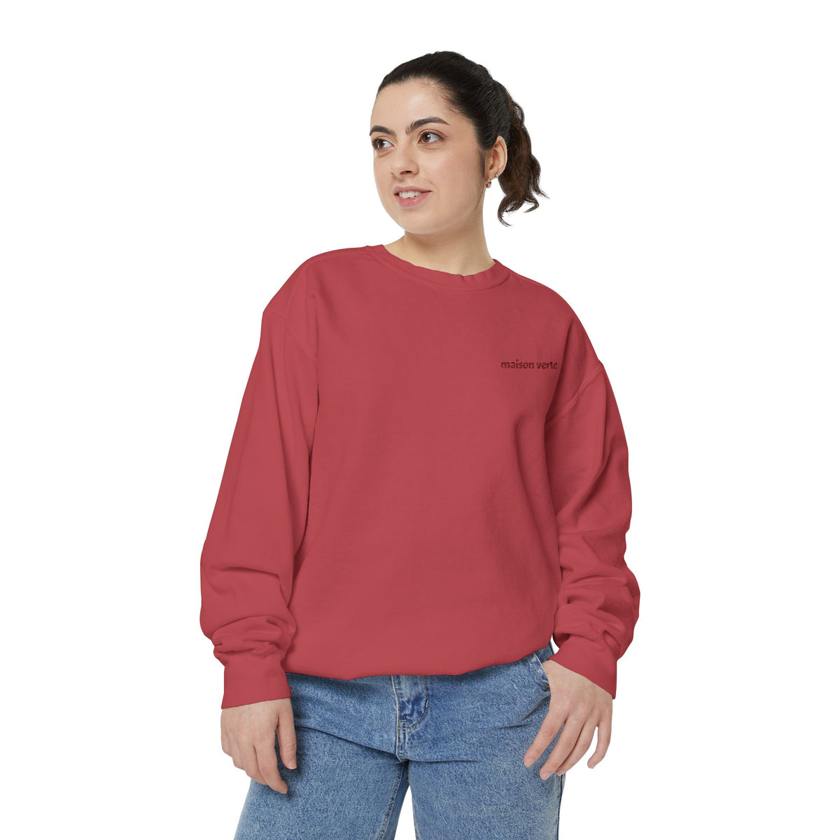 Minimal 'modern worry' Sweatshirt — Small Chest Text Crewneck