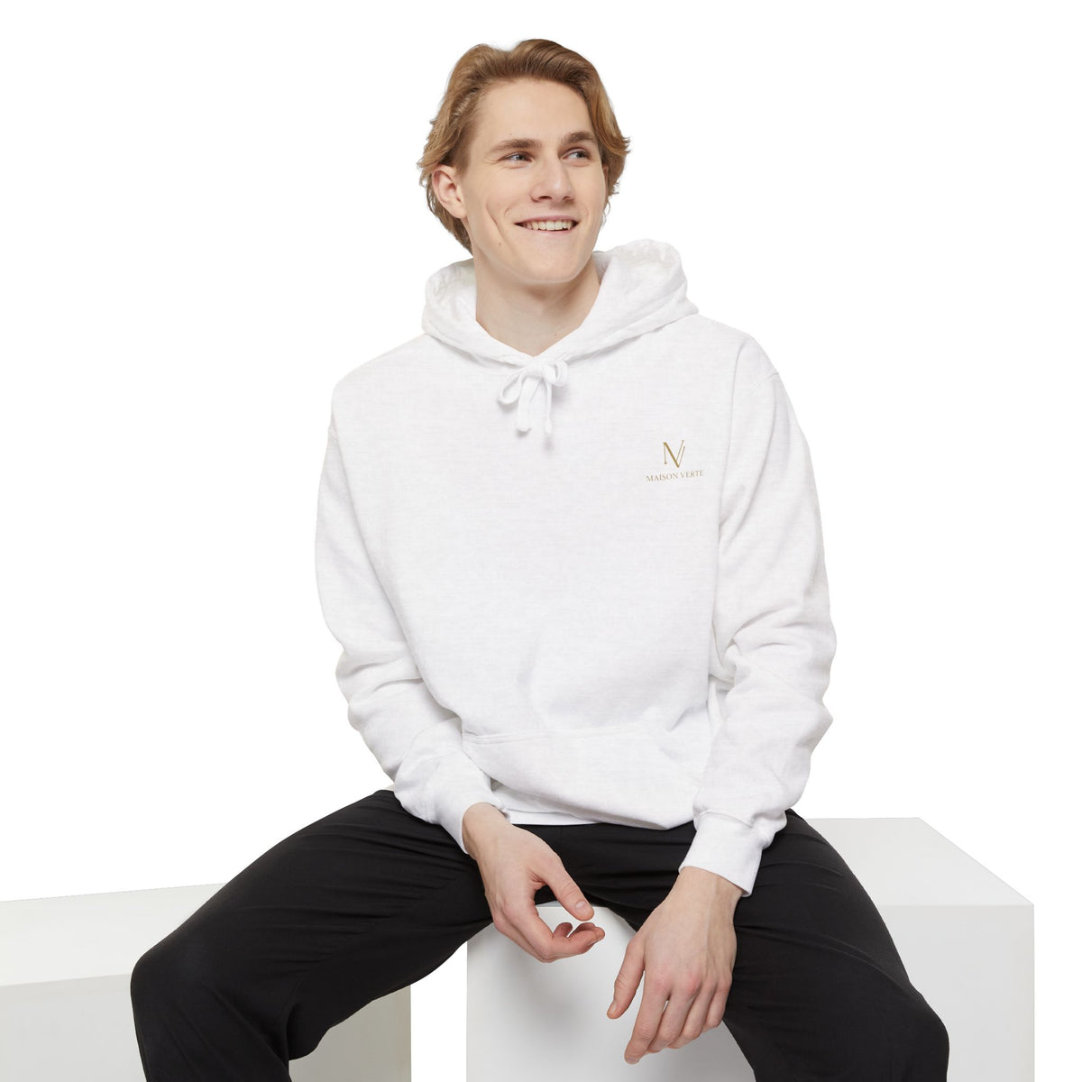 Minimal White Hoodie — Subtle Embroidered ‘N’ Casual Pullover