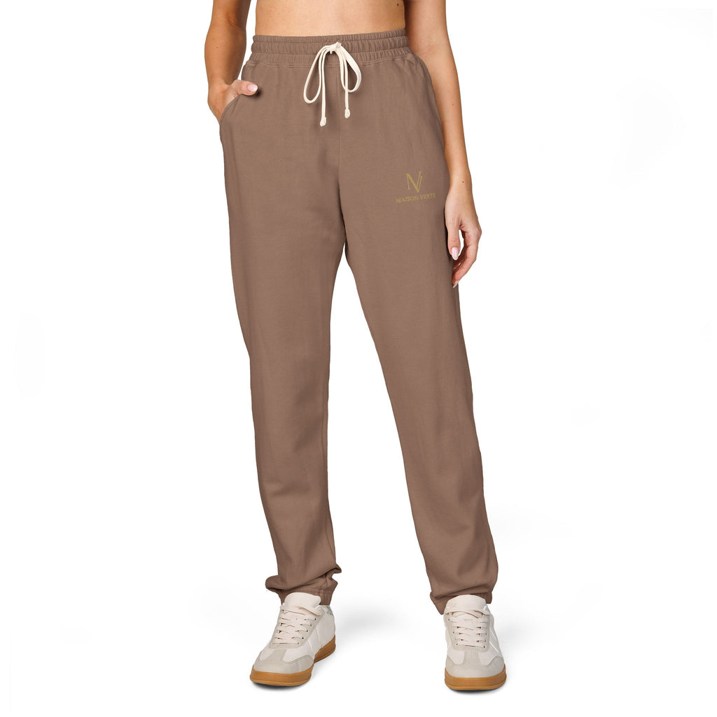 Embroidered Minimal Logo Sweatpants — Garment-Dyed Fleece Joggers