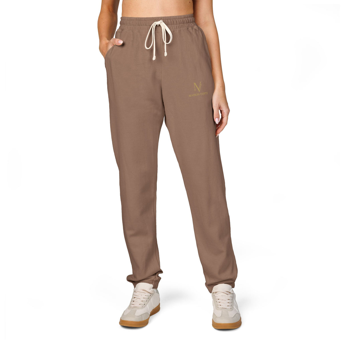 Embroidered Minimal Logo Sweatpants — Garment-Dyed Fleece Joggers