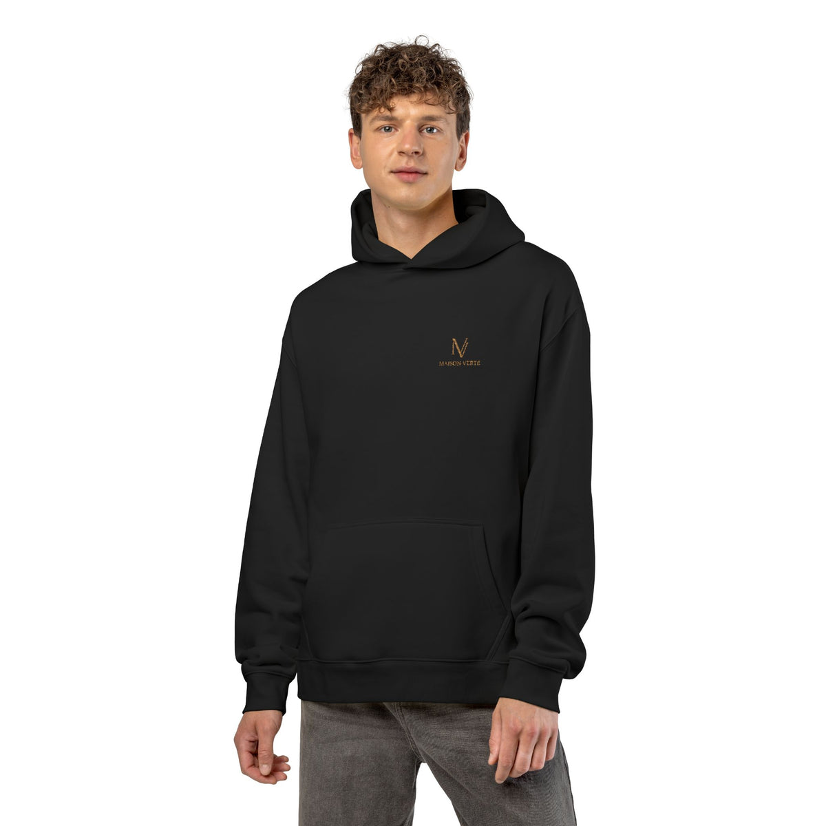 Relaxed Hoodie — Minimal Script 'N' Logo Chest Print Hoodie