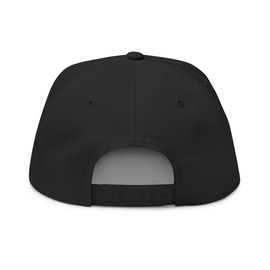 NV Embroidered Flat Bill Cap — Minimalist Black Snapback Hat