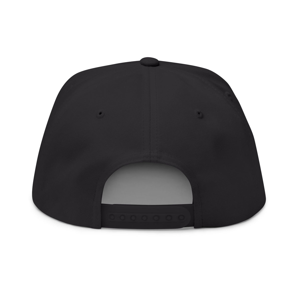NV Embroidered Flat Bill Cap — Minimalist Black Snapback Hat