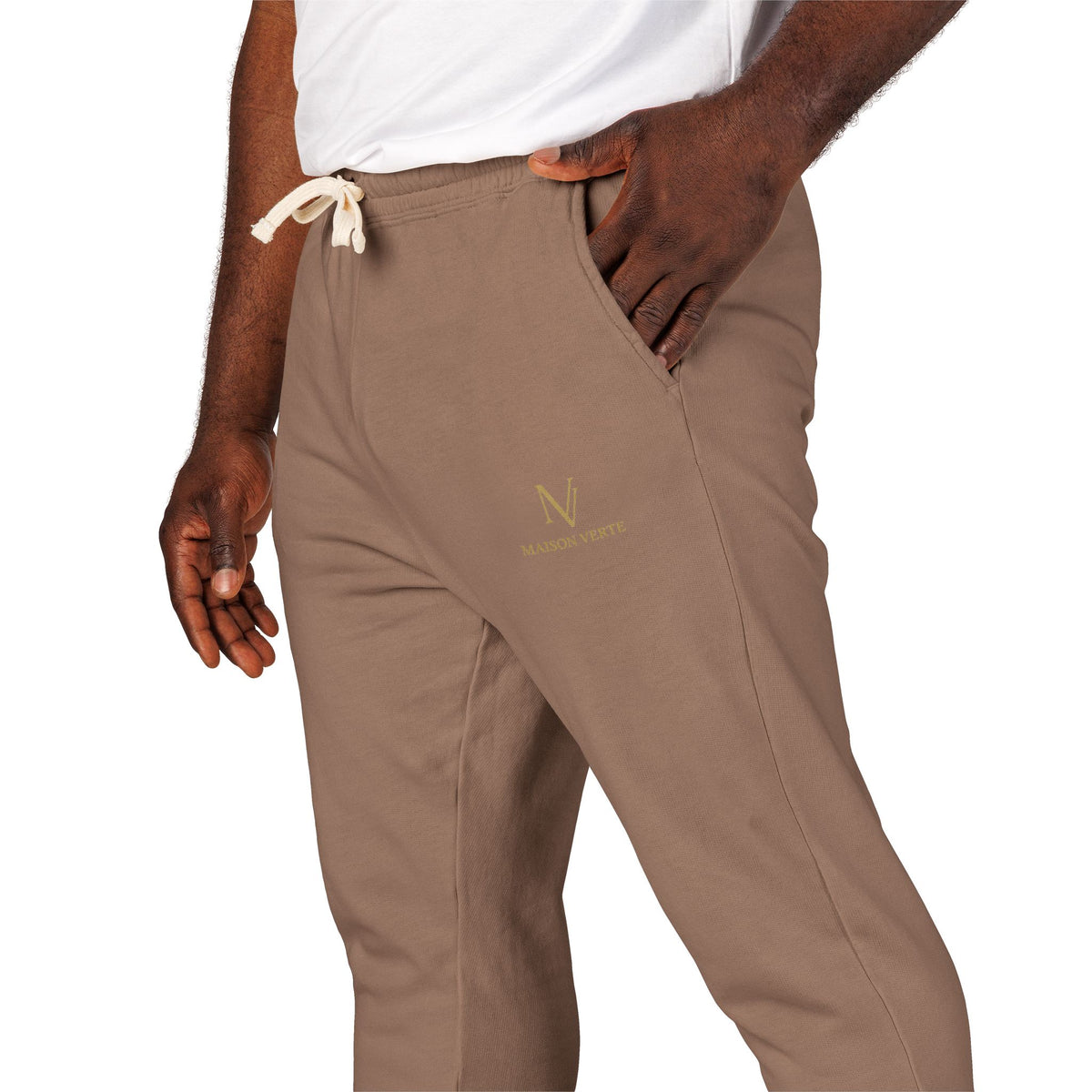 Embroidered Minimal Logo Sweatpants — Garment-Dyed Fleece Joggers