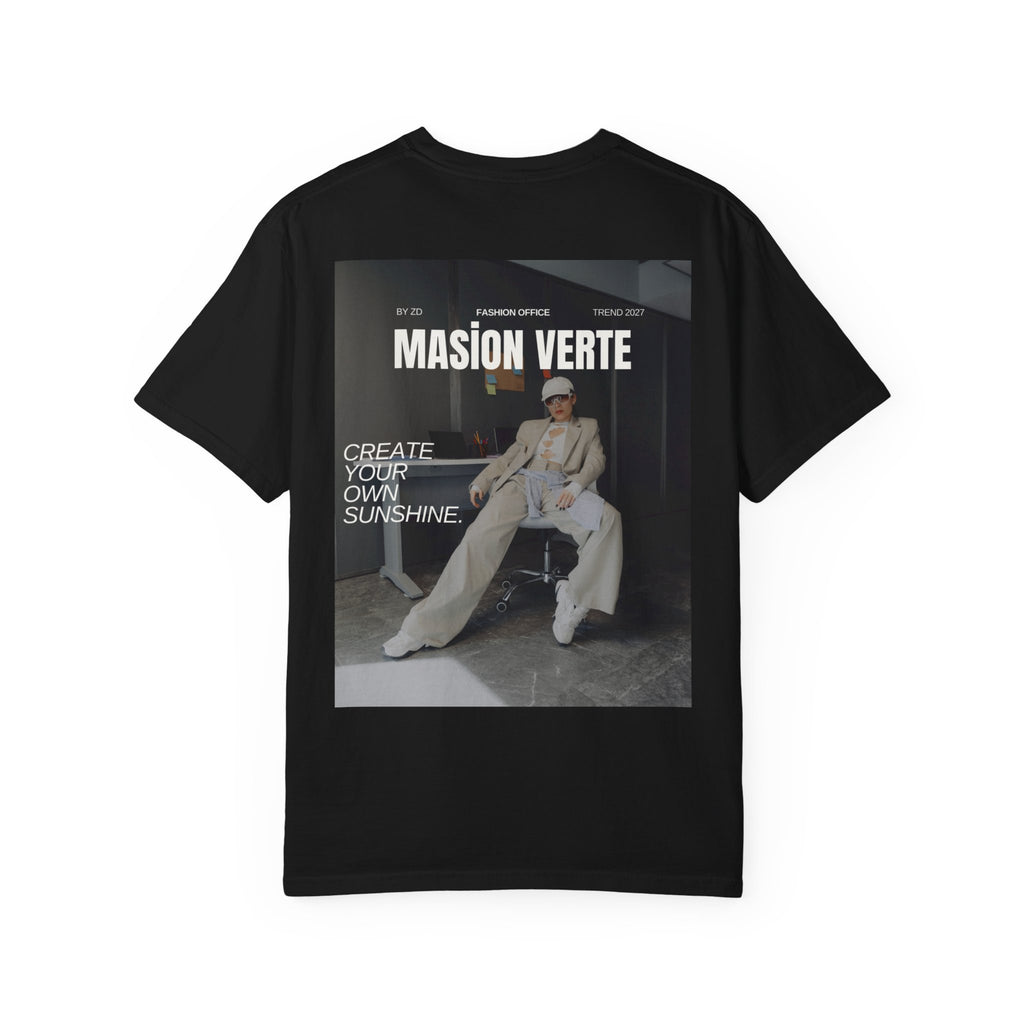 Graphic T-Shirt — 'Masión Verte: Create Your Own Sunshine' Vintage Magazine Back Print
