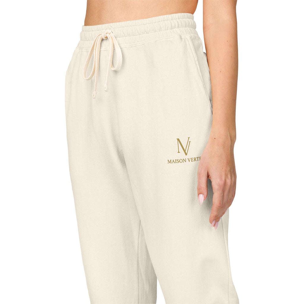 Embroidered Minimal Logo Sweatpants — Garment-Dyed Fleece Joggers
