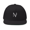 NV Embroidered Flat Bill Cap — Minimalist Black Snapback Hat