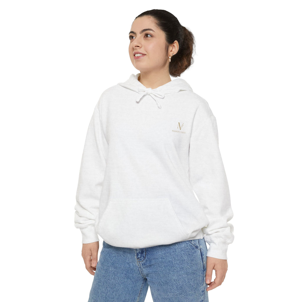 Minimal White Hoodie — Subtle Embroidered ‘N’ Casual Pullover