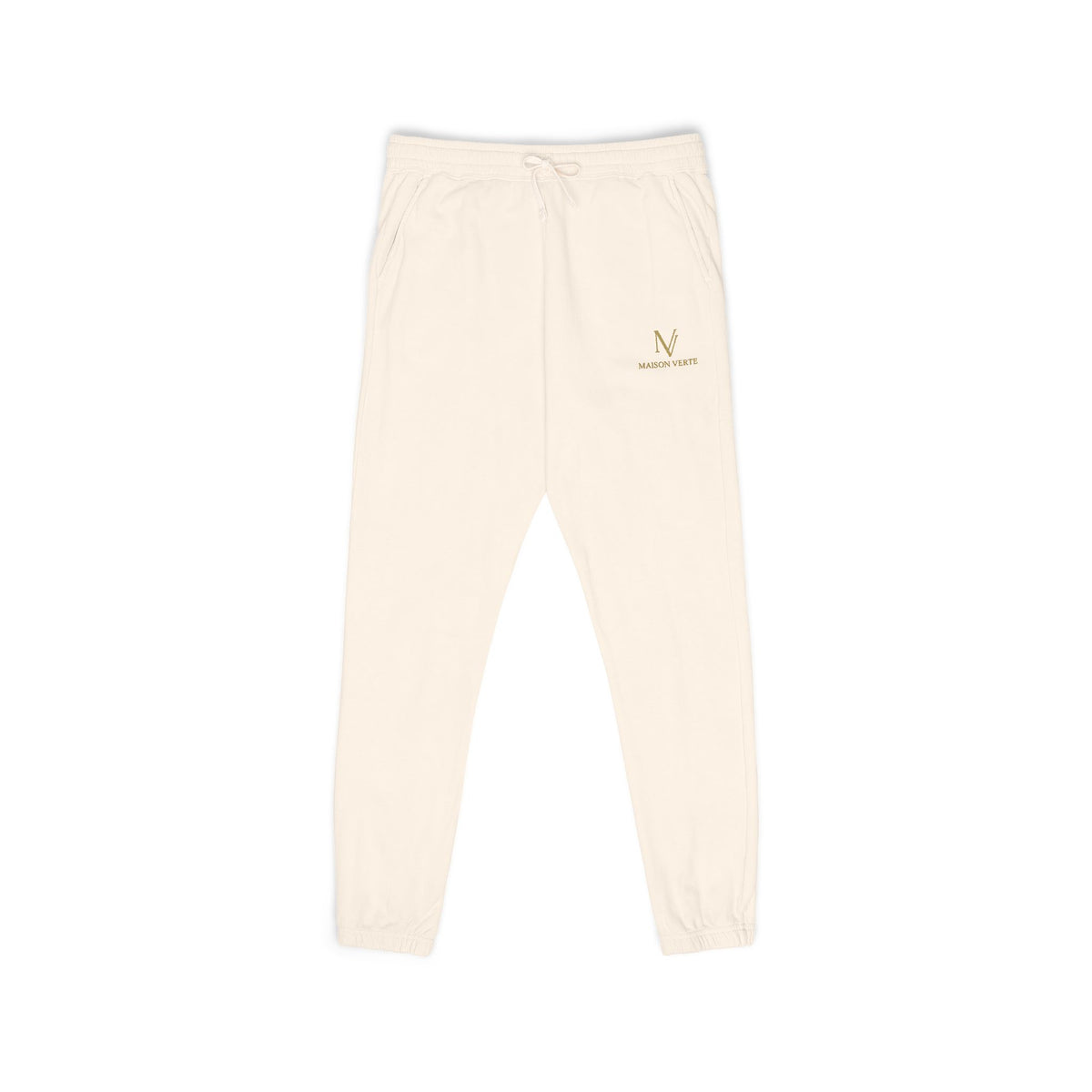 Embroidered Minimal Logo Sweatpants — Garment-Dyed Fleece Joggers